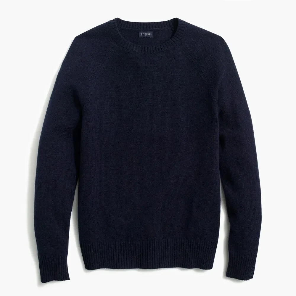 J Crew Sweater Mens Large Deep Navy Blue Lambswool Wool Blend Crewneck AA027 NWT